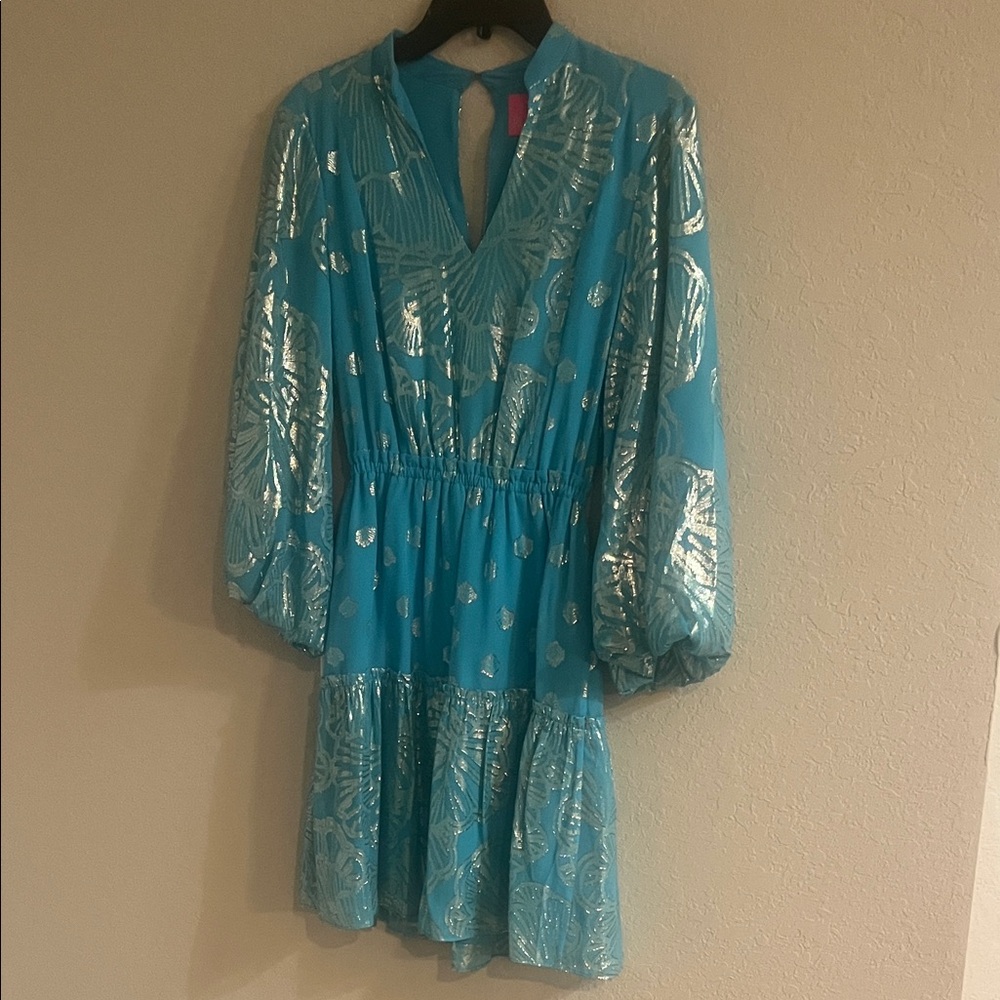 Lilly Pulitzer Blue/Metallic Joella Silk Dress